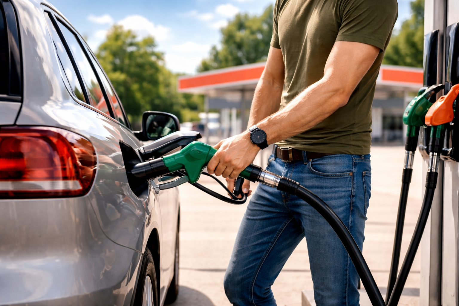 Person tankt Auto – spritpreis-check.de